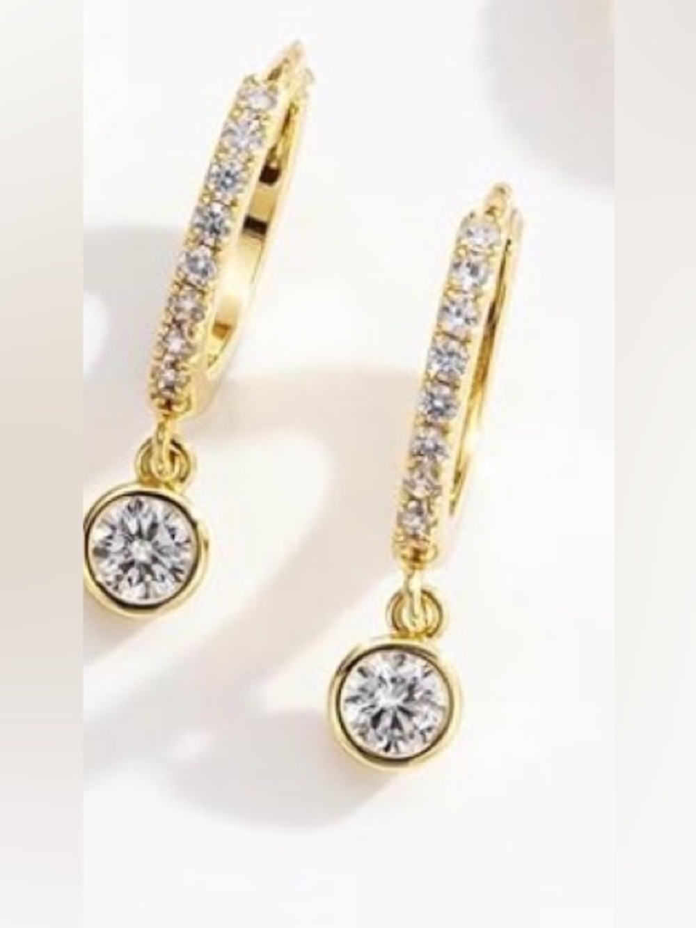 #212 Gold Plated Cubic Zirconia Hoop Drop Earrings